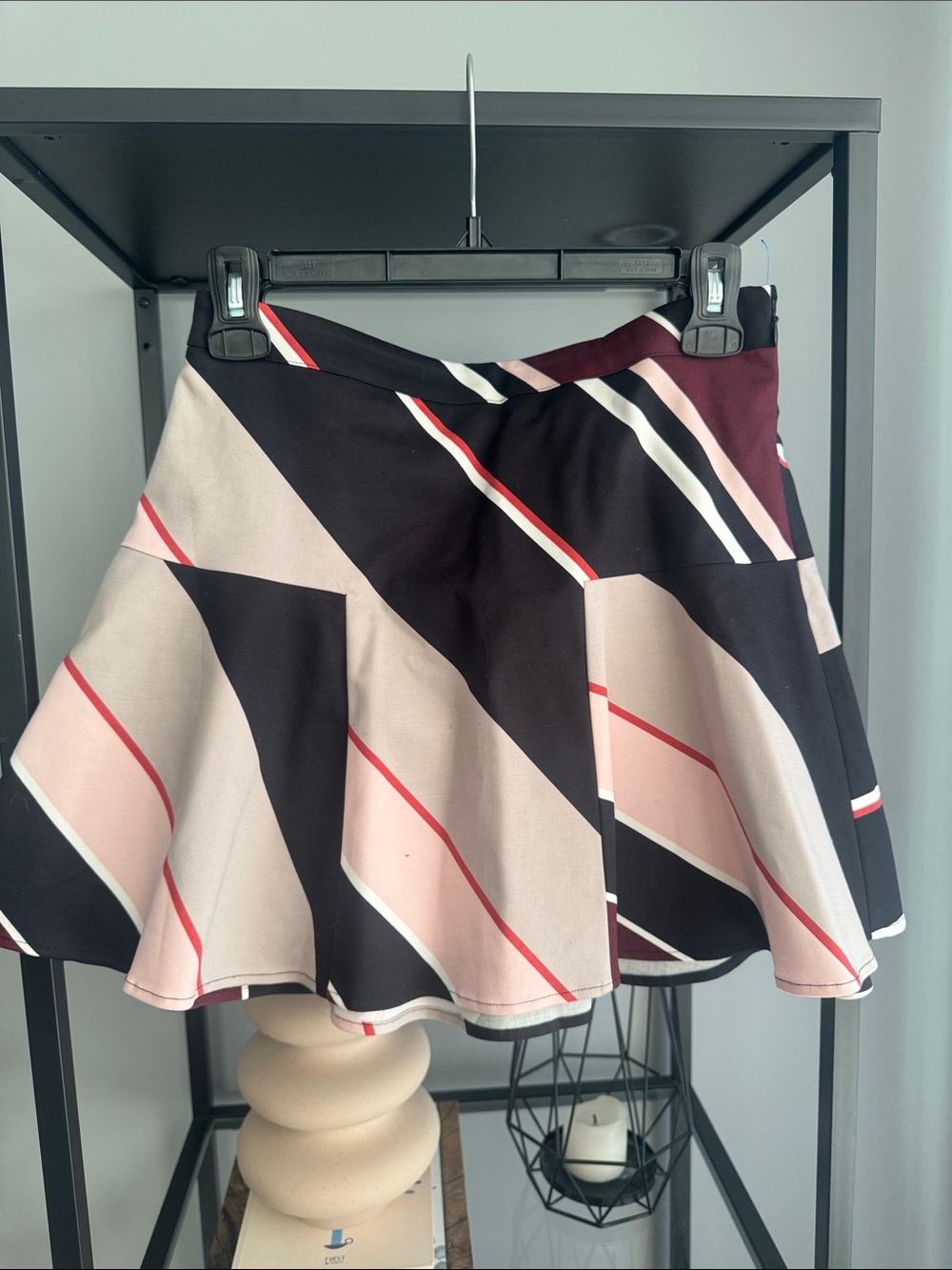 125. Club Monaco Black and Blush Striped Skater Skirt